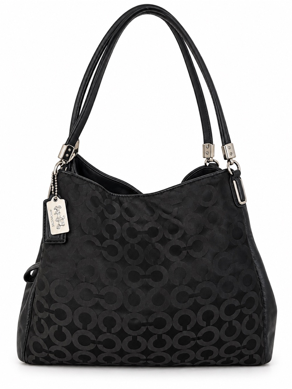 Coach Madison Op Art Black Signature C Jacquard Leather Trim Shoulder Hobo Tote - Picture 13 of 13